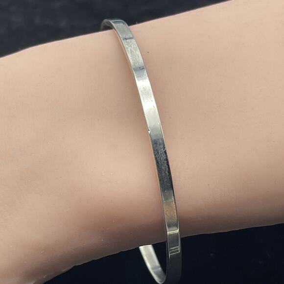 Vintage Taxco Mexico Sterling Silver 3.5mm Thin Simple Plain Bangle Bracelet 8" - Picture 1 of 9
